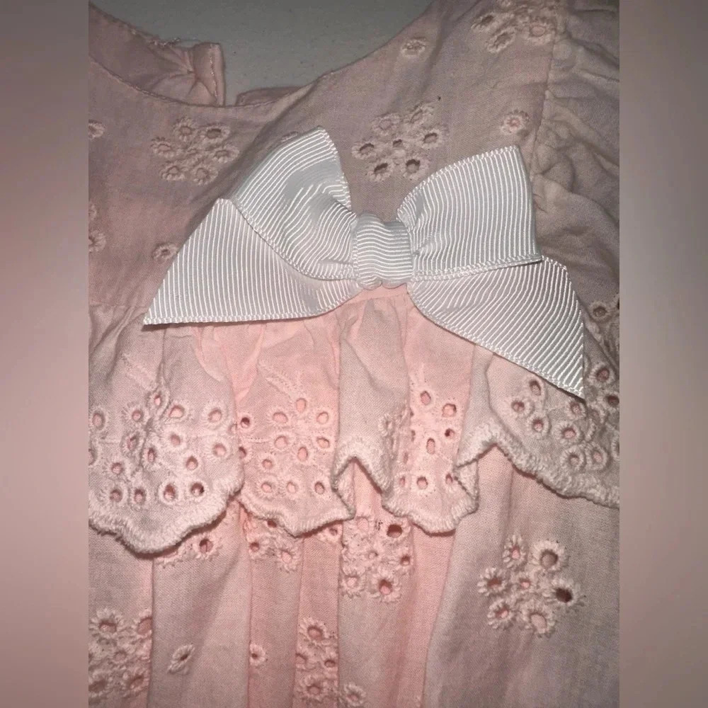 Tahari Eyelet Baby Dress in a beautiful peach color. Size 3M - Picture 2 of 5